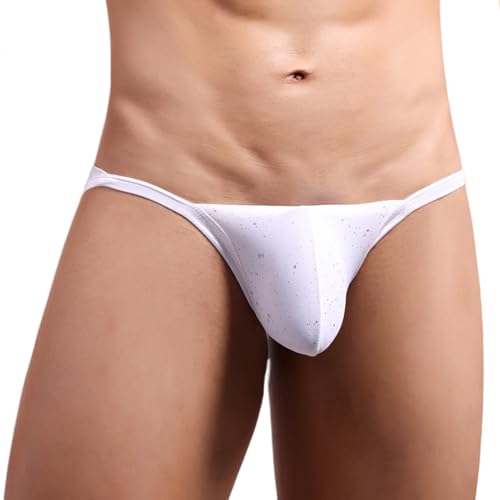 Mens Breathable Thong Briefs Sexy Fashionable Bikini Underwear Sequin Pouch Shorts Low Rise Stretchy Breathable Undies White XL