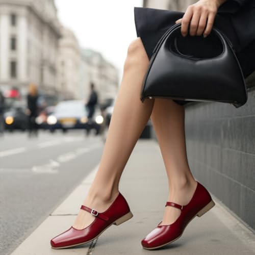 Womens Mary Jane Shoes with Ankle Strap, Leather Square Toe Ballet Flats Dress Shoes for Women, Comfortable Business Casual Shoes2