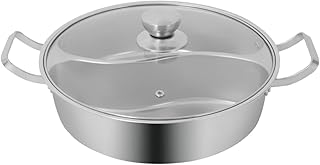 Shabu Shabu Pot 304 Food Grade Stainless Steel Hot Pot with 1.58gal 12.8in Hotpot with divider for Induction Cooktop, Gas Stove