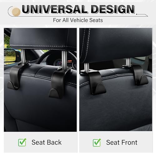 Image of SINGARO 4 Pack Car Seat Headrest Hooks, Vehicle Back Seat Hanger Storage Organizer for Purse Handbag Backpack Coat Grocery, 360 Rotating Heavy Duty Holds 44lbs, Black