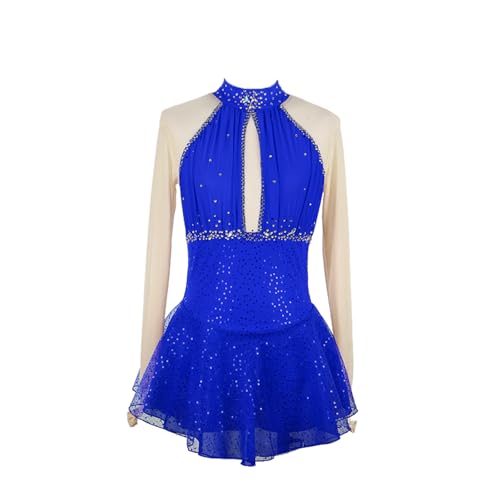 DIJITOO Vestido de patinação artística temperamento gola alta lantejoulas strass competição performa