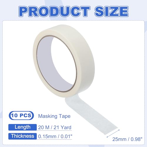 Image of MECCANIXITY Masking Tape 1 Inch x 21 Yard Painters Tape Adhesive Paint Tapes for DIY Crafts Arts Wall Painting Labeling Car Home Office Decoration, White, Pack of 10