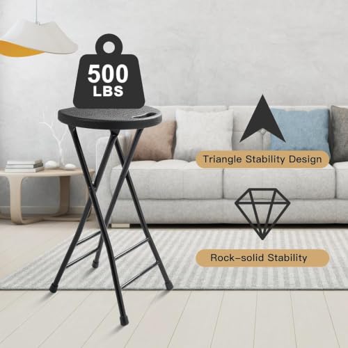 Image of COOZMENT 24-Inch Folding Stool with Handle, Folding Bar Stool with Non-Slip Feet,Folding Chair,Indoor and Outdoor Foldable Stool for Adults,500 lbs Capacity,Kitchen,Game Room(13 inchx11.5 inchx24 inch)