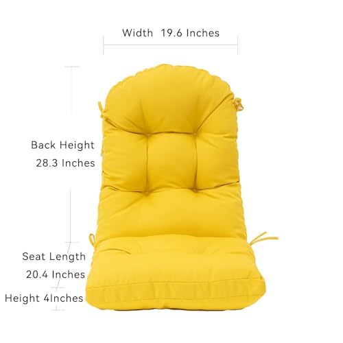 Image of QILLOWAY Outdoor High Back Chair Cushion for Adirondack, All Weather Rocking Chair Cushions Thick Padded Replacement for Patio Furniture,Yellow