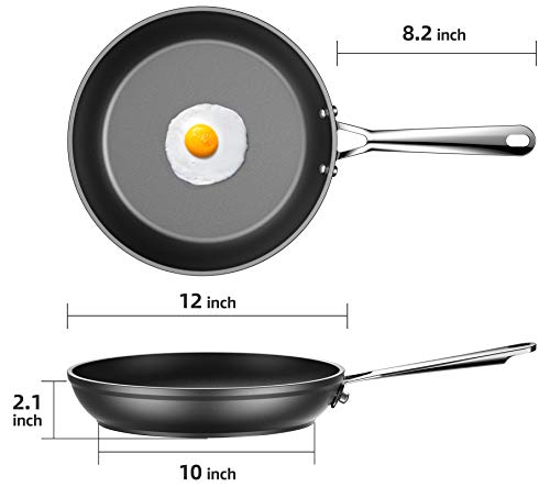 EOE Nonstick Frying Pan - Hard Anodized Aluminum with Anti-Warp Base, Stainless Steel Handle - Nonstick Fry Skillet for Gas, Electric, Induction Cooktops - Dishwasher & Oven-Safe - Black,12-Inch - Thumbnail 7