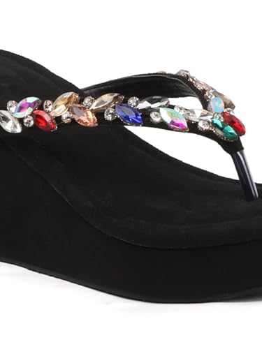 Image of TRYME Crystal Embellished Strap Slip on Wedges Heel Sandals For Women's