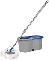 Super Esfregão Giratório 360 graus, Mop Com Balde e Cesto Giratório em Inox
