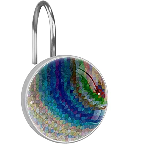 Crochets rideau de douche acier inoxydable anneaux salle de bain triangle mosaïque x12 - 2