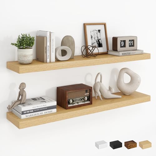 Dreamland 36Inch Floating Shelves for Wall Rustic Wooden Floating Shelves for Bathroom|Bedroom|Kitchen 2 Pack Deep Wall Mounted Book Shelf Wood Storage Display Shelf for Home Decor Oak