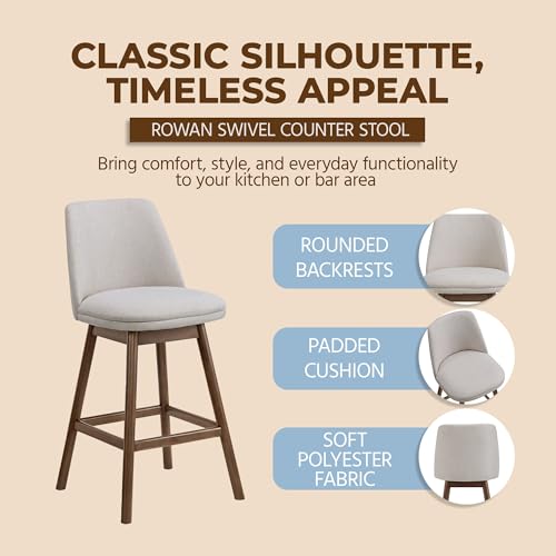Image of ROME + OAK Rowan 26 inch Swivel Counter Height Stool, Walnut Finish, Set of 2