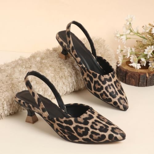 Image of AUSTINE Women's Leopard Print Slingback Heels | Pointed Toe Kitten Heel Pumps, Low Sculptural Heel, Animal Print Dress Shoes for Office & Party