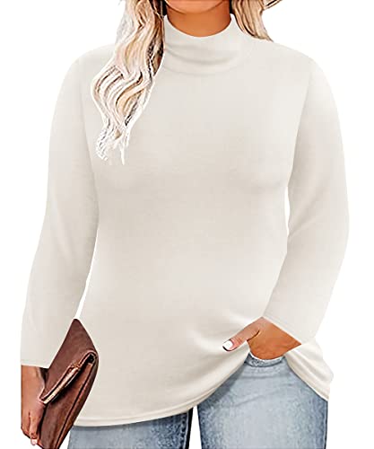 Image of CARCOS Womens Plus Size Tops Mock Neck Long Sleeve Shirts Turtleneck Tunics for Fall Winter XL-5XL