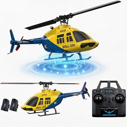 Ssccgym A60 206 Remote Controlled Helicopter Aircraft Plane 4CH RC Heli Aileronless 1/42 Scale 6-Axis Gyroscope Altitude Hovering Optical Flow Position 2Battery for Adults Beginners Yellow