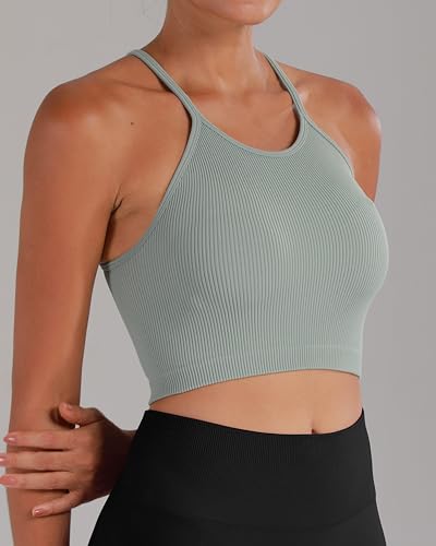 Image of Sunzel Ribbed Crop Tank Top for Women Seamless Racerback Camisole | Buttery Soft Nylon Spandex, Opaque No See Through, Stays in Place, Unpadded, Slim Fit, No Shrink, Yoga Workout Gym Casual