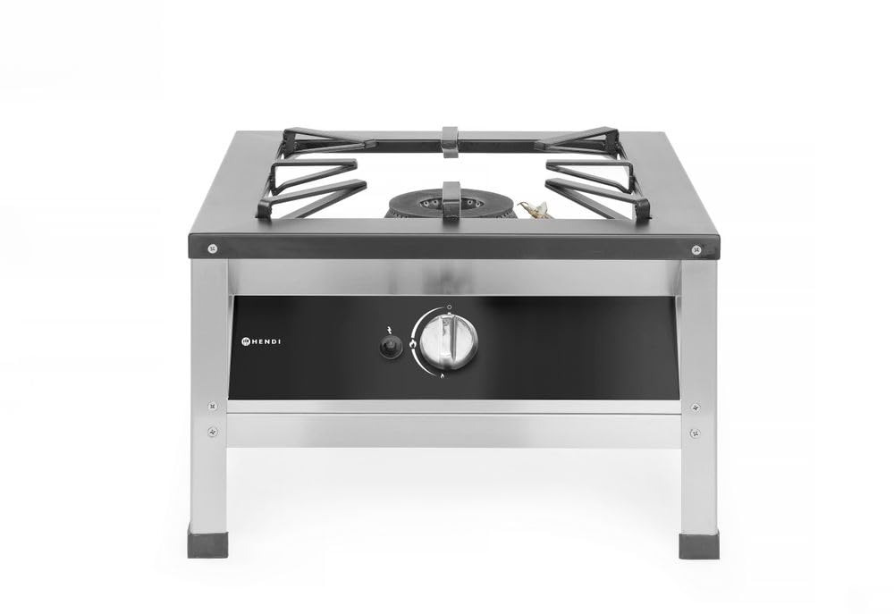 HENDI Fornello a Gas Professionale Hokker XL per Uso Interno, con Termocoppia e Accensione Elettronica, Compatibile con Gas Propano e Butano, 10,8kW, 580x650x(H)400mm, Acciaio Inox
