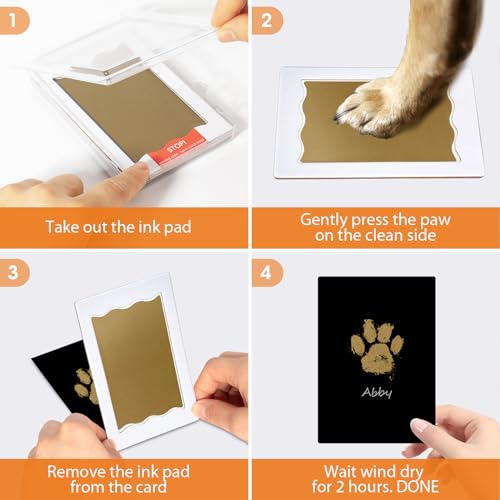 Nabance Pfotenabdruck set Hund, Fußabdruck Baby, 4 pcs Gold und Silber Stempelkissen mit 8 Karten Fussabdruck Baby Handabdruck Baby Hundeschnauze Druck Kit Abdruck set Geschenk für Haustiere Besitzer