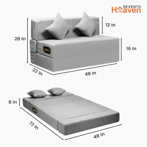 Image of Seventh Heaven Rejioce 2 Seater 4 * 6 Jute Fabric Washable Cover Sofa Cum Bed with 2 Cushions 2 Seater Double Foam Fold Out Sofa Cum Bed (Finish Color - Light Grey Delivery Condition - Pre-Assembled)