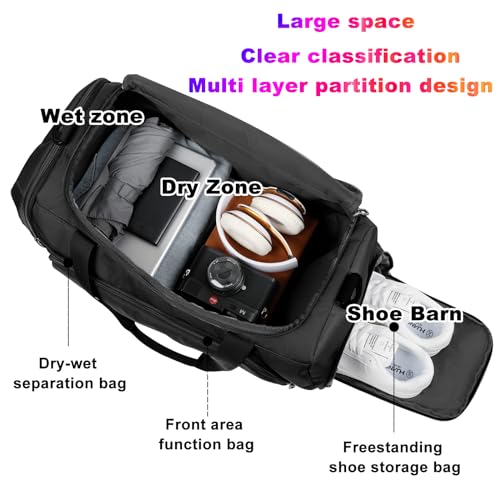 دبليو في ال آي ار أو دي شنطة صالة الالعاب الرياضية مع فصل جاف ورطب وجيوب لتخزين الاحذية، شنط سفر من القماش الخشن مقاومة للماء لعطلة نهاية الاسبوع