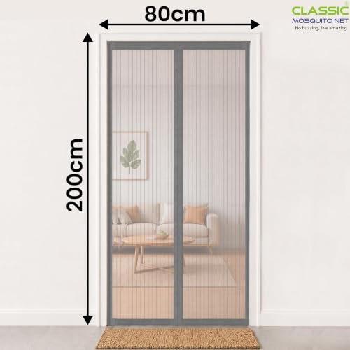 Image of Classic Mosquito Net Magnetic for Doors | Tear-Resistant Polyester Mesh | Auto-Closing Screen Door for Balcony & Kitchen | Easy DIY Installation | All Insect Protection (200 x 80 cm, Grey)
