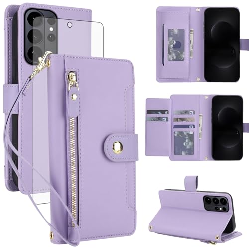 Étui Samsung Galaxy S26 Ultra Asuwish en cuir avec porte-carte RFID et film écran