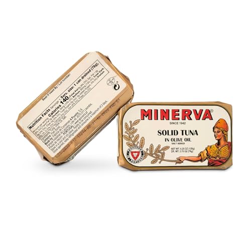 Minerva Hand Cut Portuguese Tuna Fillets in Olive Oil | Premium Solid Tuna | Kosher, Halal, Dolphin-Safe | Sustainably Sourced, MSC Certified 4.25 oz Each/Pack of 2
