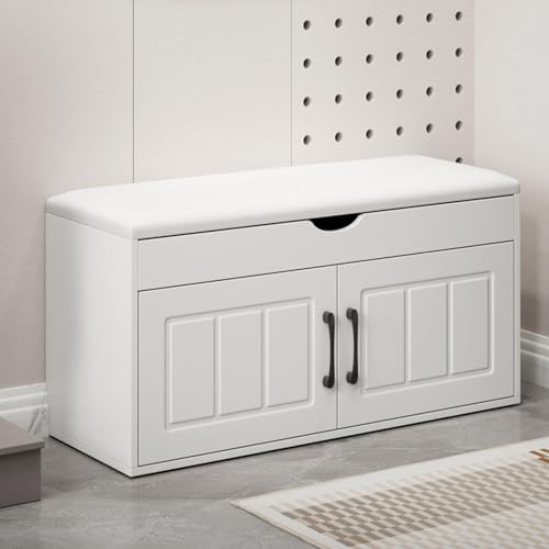 Banc d'entrée chaussures blanc parfait pour organiser le salon avec élégance et confort