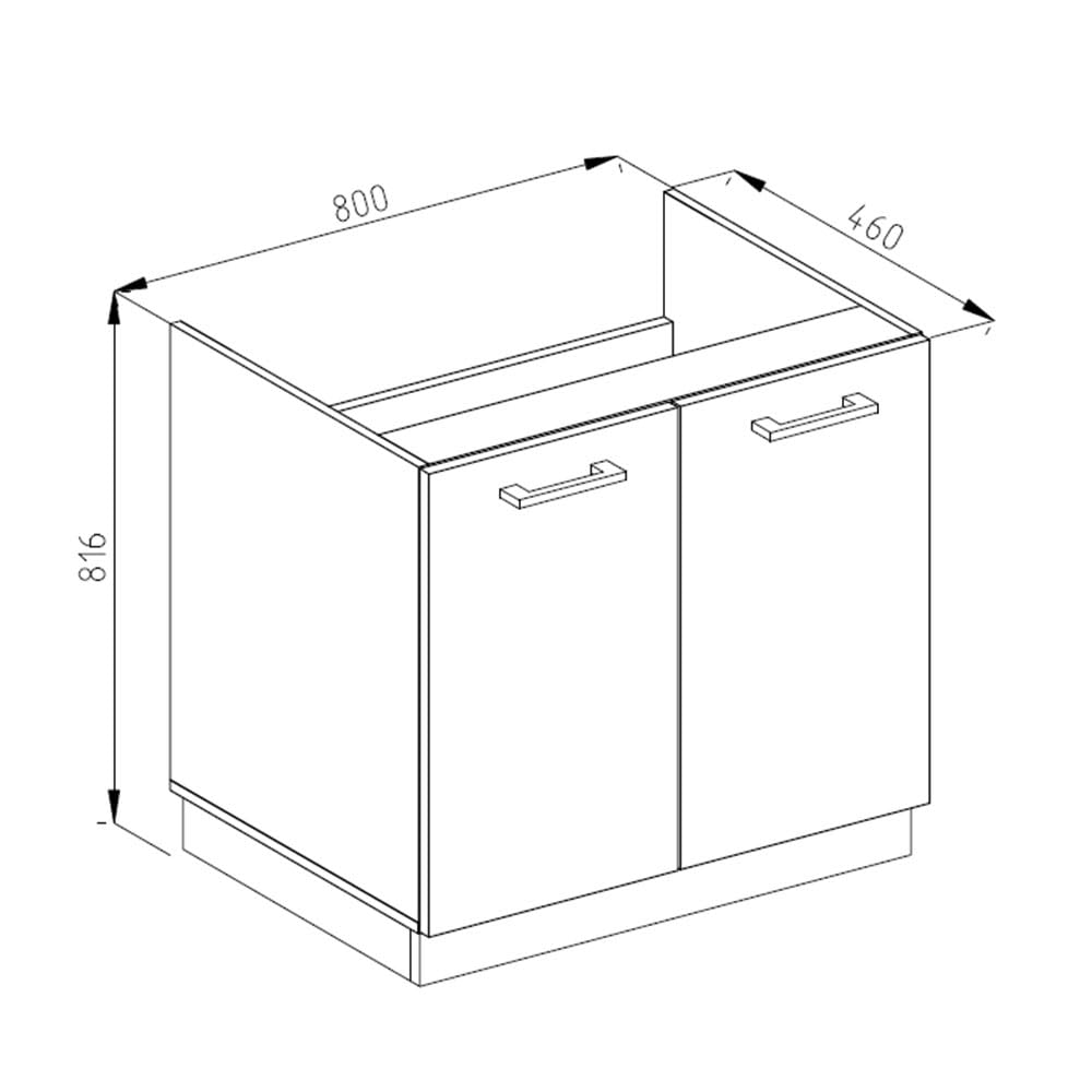 Vicco Mobile lavello cucina R-Line, Antracite lucido, 80 cm senza piano di lavoro, per la libera combinazione all'interno di sistemi cucina modulari