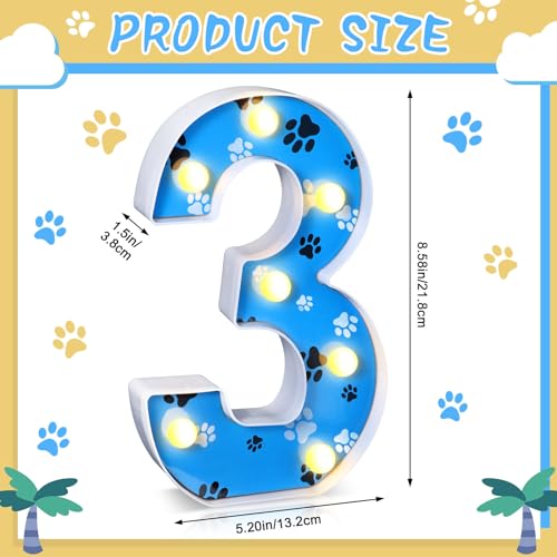 Image of Havawish Blue Paw Dog Birthday Light up Number Sign Dog Birthday Party Decorations for Boy Themed Party Supplies Prop Backdrop Sign, 8.58 Inches(Number 3)