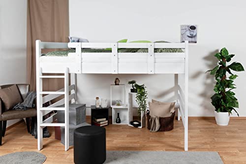 Hochbett 160 x 200 cm für Erwachsene 'Easy Premium Line' K23/n, Buche Massivholz weiß lackiert, teilbar