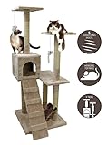 Large Cat Tree House - 4 Foot Tall Soft Felt Carpet Climbing Play Tower and Scratcher for Pets to Play, Scratch and Rest – Three Levels with Ramps, Fort and Mouse Toys – Easy Assembly – by Petlo
