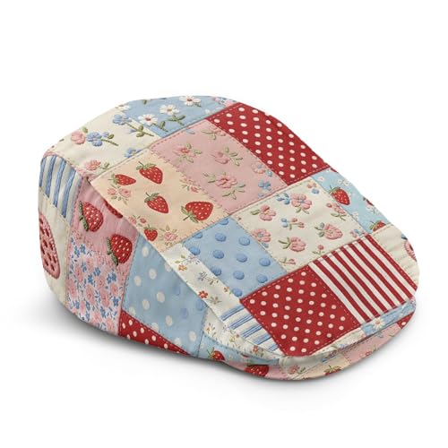 Casquette femme avec imprimé fleur de fraise confortable chapeau plat lierre beige newsboy trend