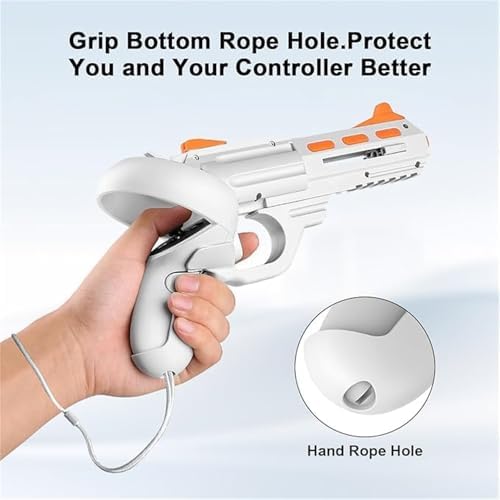 Tyasoleil Handle VR Accessories for Meta Quest 2 & 3, Humanized Gun Stock for Oculus Quest 2 & 3, Weighted Controller Grips, Better FPS Vivid FPS Gaming Experience, Gift for Xmas (Orange & White) - 2