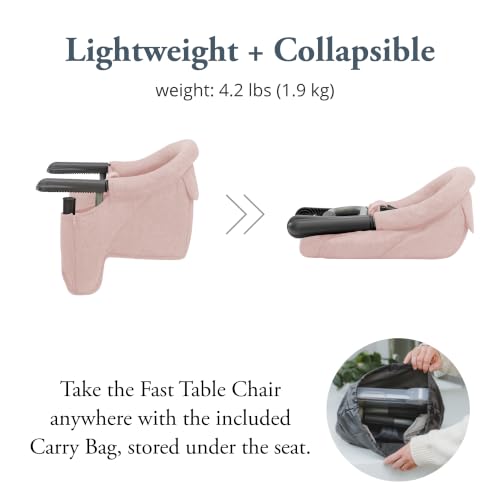 Image of Inglesina Fast Table Chair - Powder Pink + Fast Dining Tray - Portable Baby High Chair for Babies & Toddlers up to 37 lbs - Fits Tables 0.8''-3.5'' Thick - Compact, Easy to Use - Travel Bag Included