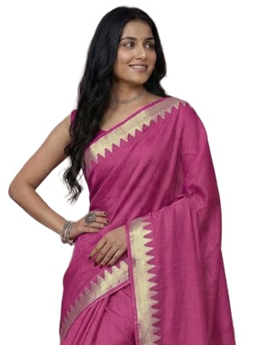 Image of Satrani Women's Cotton Silk Weaving Border Saree with Unstitched Blouse Piece