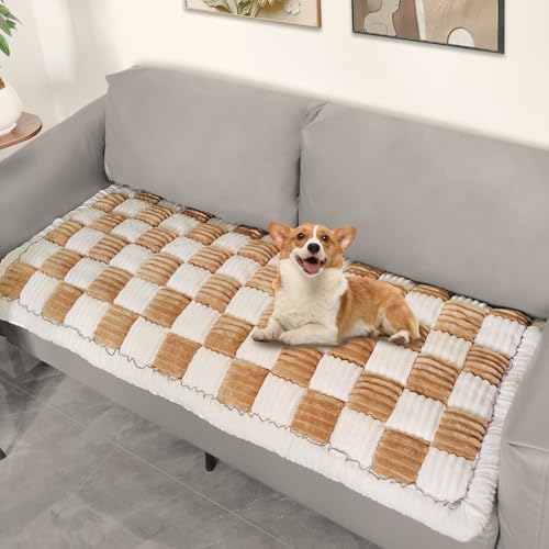ThinMay Fuzzy Warm Couch Cover Cream-Coloured Large Plaid Square Sofa ...
