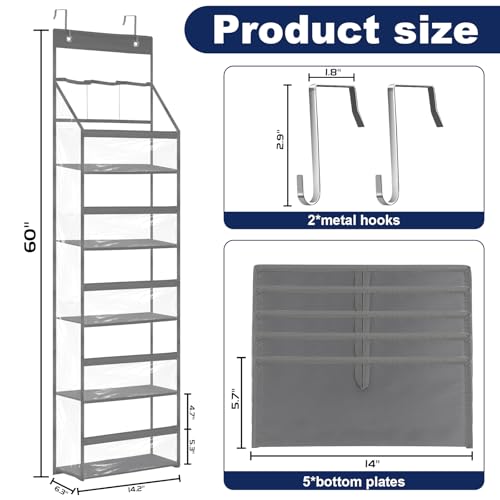Image of Hanging Yarn Storage Organizer - Over the Door Crochet Organizer Shelves with 5 Yarn Pockets & 3 Top Knitting Needle Pockets, Large Capacity Clear Yarn ball Holder