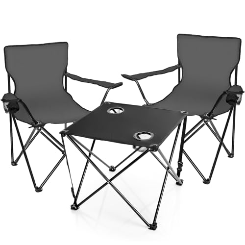 BigDean Campingtisch mit Stühlen dunkelgrau - Camping Tisch Stuhl Set Camping Stühle Campingstühle Campingstühle faltbar Campingmöbel Set – Bild 6