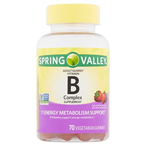 Vitamin B Complex Gummies for Adults with Vitamin B6, B12, C, Biotin, Niacin, Folic Acid, Vegan - Vegetarian - Energy, Spring Valley. + 'No Fluff' Guide©