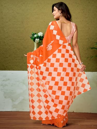 Image of Satrani Women's Chanderi Cotton Printed Ready To Wear One Minute Pre Pleated Readymade Saree with Unstitched Blouse Piece