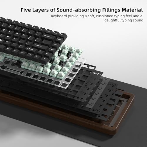 Image of Womier 75% Mechanical Keyboard Wireless with Wood Natural WD75 V2 QMK /VIA | Gaming Creamy Keyboard 8000mAh Battery, Tri-Mode Key Board RGB Hot Swappable with PBT Keycaps-POM Linear Switch,Black
