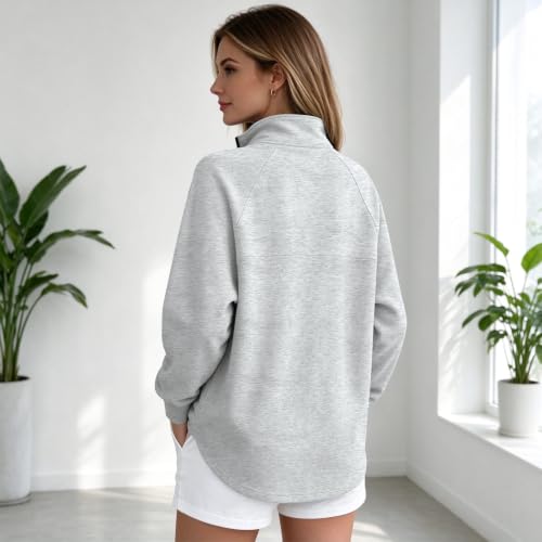 Fleece Quarter Zip Women Sweatshirts Drop Shoulder Mock Neck Fall Pullover - image 5