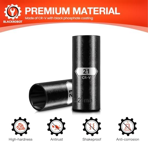1/2 Inch Drive 6-Point Deep Socket, 21mm Deep Impact Socket, CR-V Steel - 3