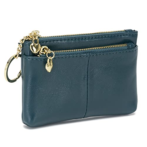 Zooeass Women Pu Leather Zip Mini Coin Purse With Key Ring Triple Zipper Card Holder Wallet (Jade) #TOP5