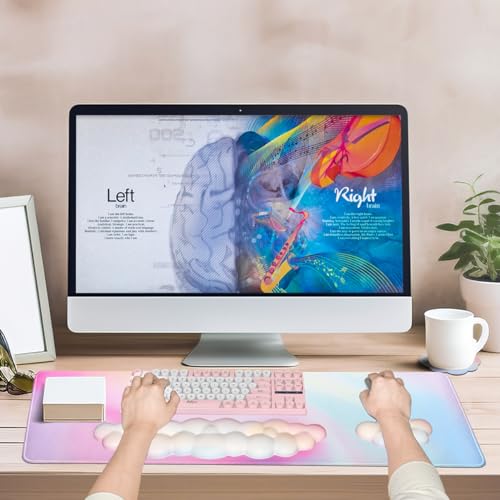 JIKIOU Large Cloud Mouse Pad Waterproof with Cloud Keyboard Wrist Pad and Cloud Mouse Wrist Pad Set, Ergonomic Computer Desk Wrist Support Mousepad for Keyboard and Mouse Rainbow 31.5x11.8in - Thumbnail 5