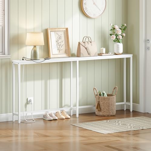 Mesa de sofá estrecha para pasillo con USB y enchufes ideal para cargar el móvil 5