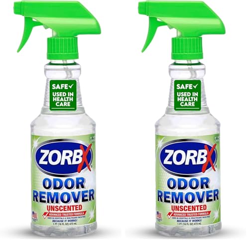 Image of ZORBX Unscented Odor Eliminator for Strong Odor 16 Fl Oz - Used in Hospitals & Healthcare Facilities - Advanced Trusted Formula, Fast-Acting Odor Remover Spray for Dog, Cat, House & Carpet (Pack of 2)
