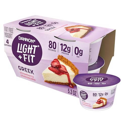 Dannon Light + Fit Greek Strawberry Cheesecake Fat Free Yogurt, Creamy and Delicious Gluten Free...