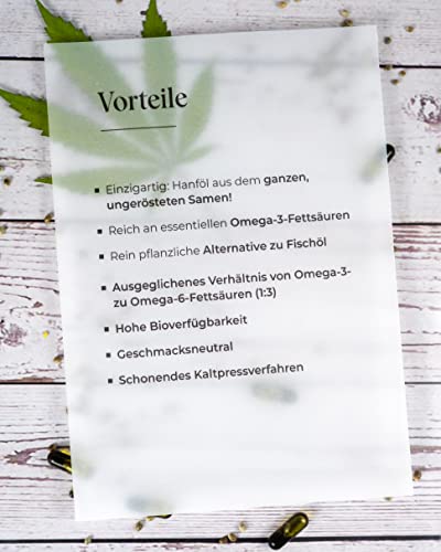 Hanföl Kapseln Bio - Omega 3, vegan - djive naturals OmegaGreen 500 mg - 120 Stk - Natur Qualität - enthält sekundäre Pflanzenstoffe sowie Hanfsamenöl