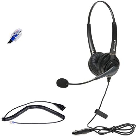 OvisLink Call Center Headset Compatible with Polycom Phone with RJ9 Headset Jack | Dual Ear Headset with Noise Canceling Microphone Quick Disconnect Cord | HD Voice Quality | Tangle Free Headset Cord