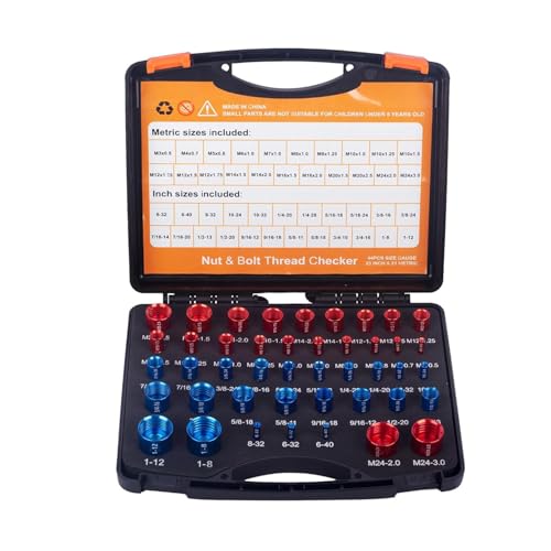 44pcs Nut and Bolt Thread Checker, 23 Inch and 21 Metric Sizes Thread Checker Set Box, Individually Assembled Thread Gauge, Handy Size Guide Storage Box